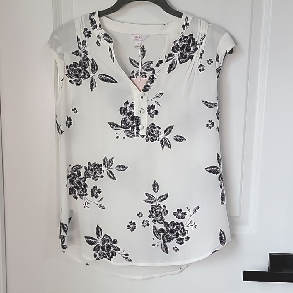 Candie's Black and White Floral Sheer Sleeveless Top- Size XS
